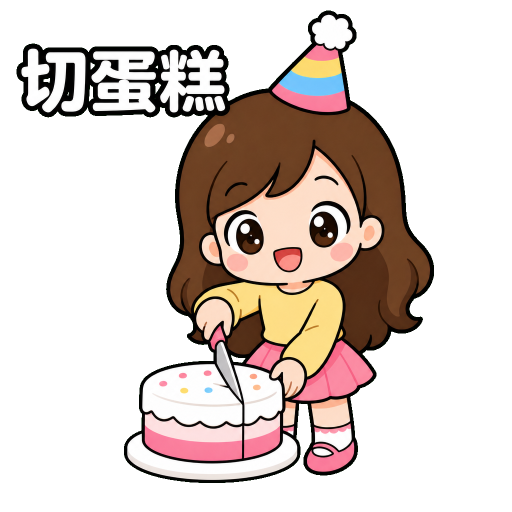 生日快樂貼圖示範：切蛋糕